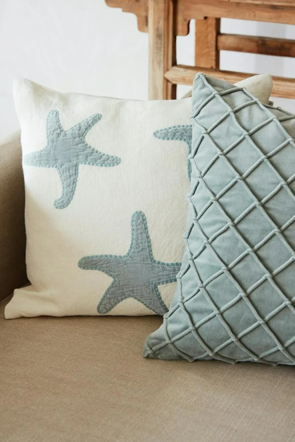 Star Fish Cushion Cover 50x50 cm, Off-white / Heaven Blue