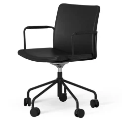 Stella Armchair With Wheel Leather Arm Adjustable , Black / Black