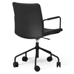 Stella Armchair With Wheel Leather Arm Adjustable , Black / Black