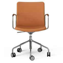 Stella Armchair With Wheel Leather Arm Adjustable , Black / Black