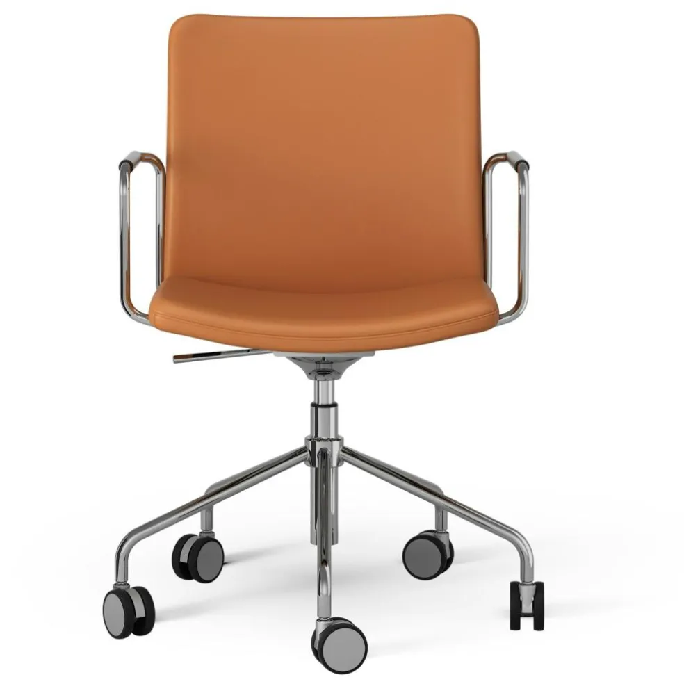 Stella Chair With Wheel Adjustable , Chrome / Dark Brown