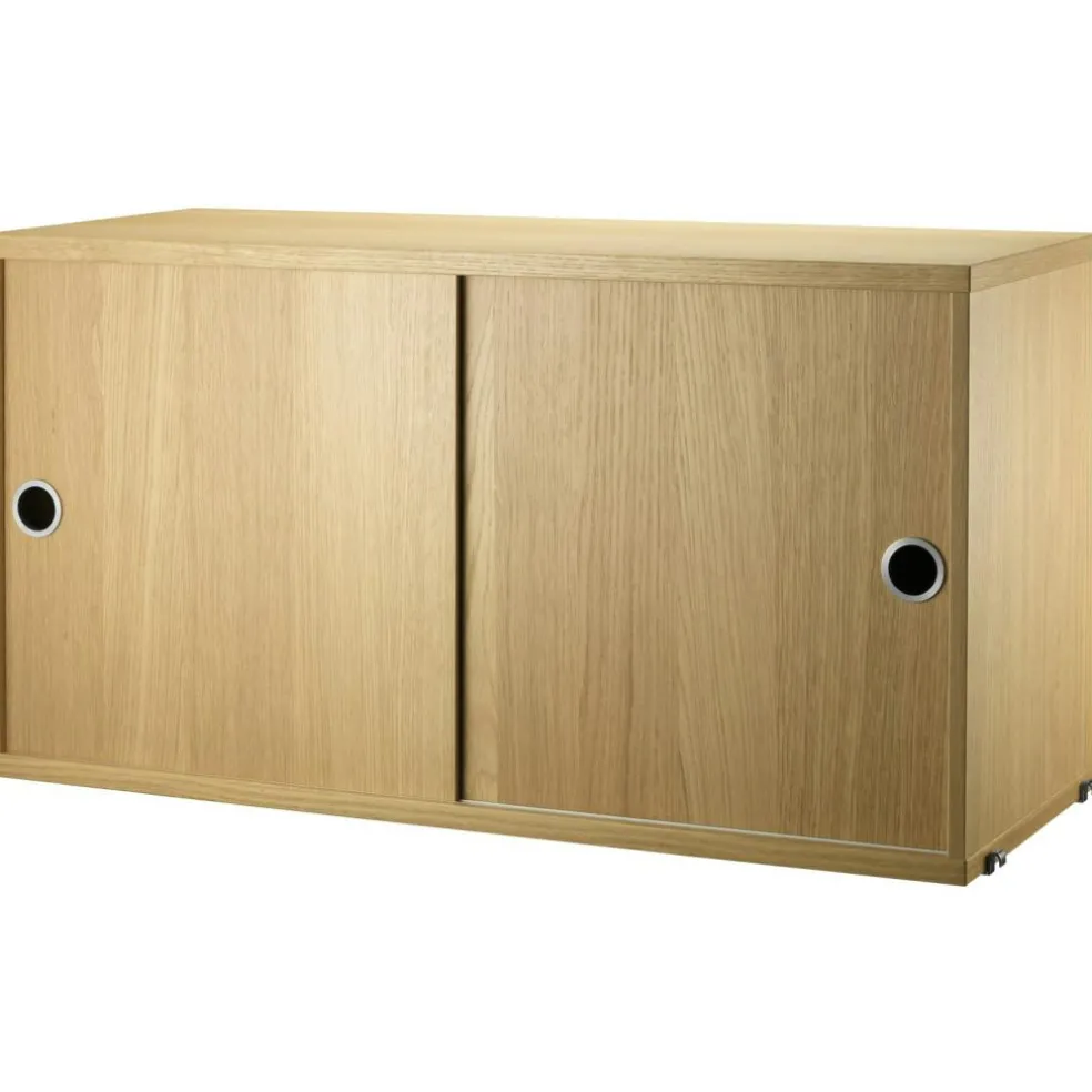 String Cabinet With Sliding Doors 30x78 cm, Black