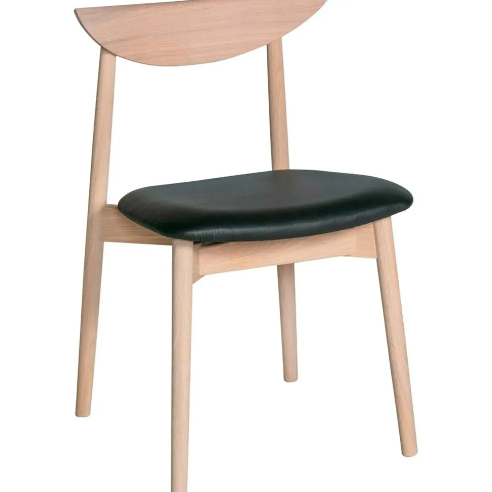 Symphony Chair, Black Leather Seat, White Oiled Oak