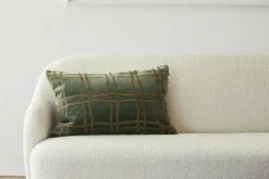 Tattersall Cushion Cover 40x60 cm, Sea Blue / Cognac