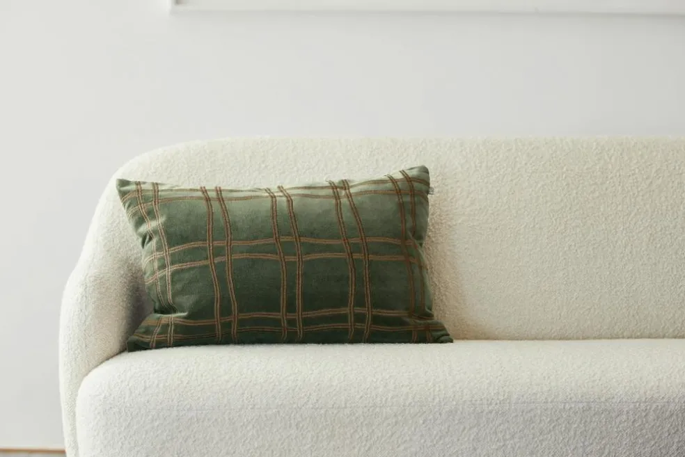 Tattersall Cushion Cover 40x60 cm, Sea Blue / Cognac