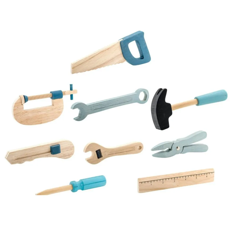 Toy Tool 9-Pcs, Nature/Blue/Grey/Black