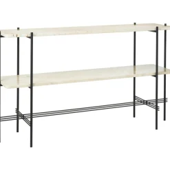 TS Console Side Table 120x30x72 cm, Black / Neutral white Travertine