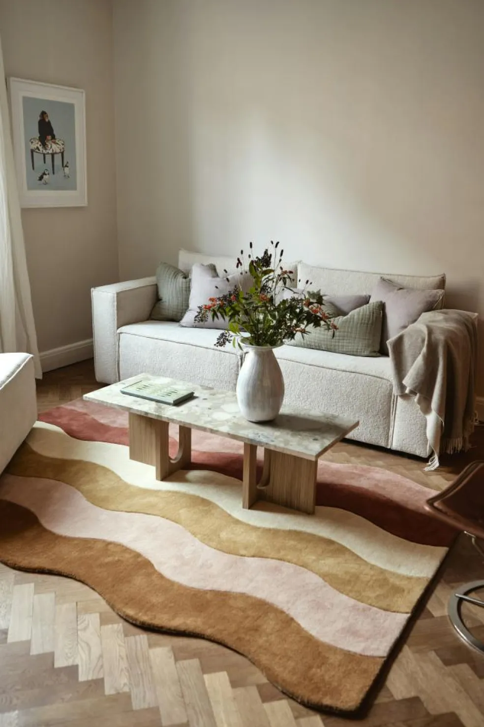 Wave Wool Rug 180x270 cm, Beige